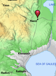     Hazor lies north of Chinnereth and the Sea of Galilee in Israel, as shown in this map from bibleatlas.org.
